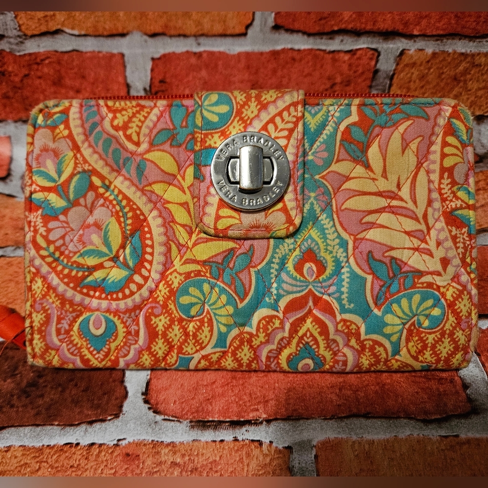 #599 Vera Bradley Vibrant Floral Wallet with Silver Turn Lock